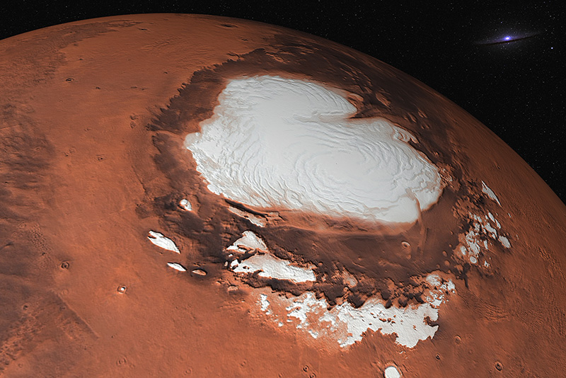 Πάγος στο Βόρειο πόλο του Άρη. (Φωτογραφία επεξεργασμένη από τη NASA) 